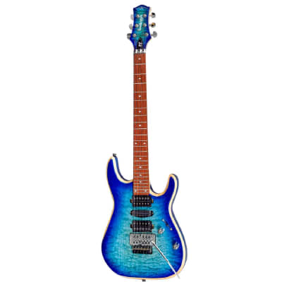 Bootlegger Guitar Royal Blue Flame  Maple, Coil Split, Stiletto Hard Case & Flask image 4