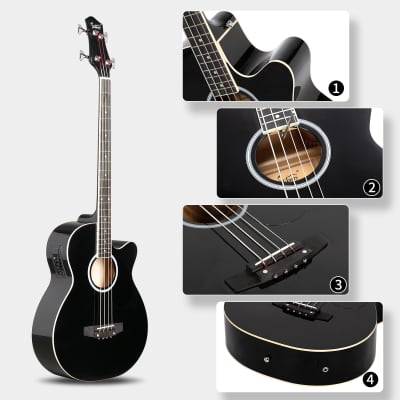 Glarry GMB101 4 string Electric Acoustic Bass Guitar w/ 4-Band Equalizer EQ-7545R 2020s - Black image 4