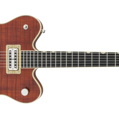 GRETSCH - G6609TFM Players Edition Broadkaster Center Block Double-Cut with String-Thru Bigsby and Flame Maple  USA FullTron Pickups  Bourbon Stain - 2400700878 for sale