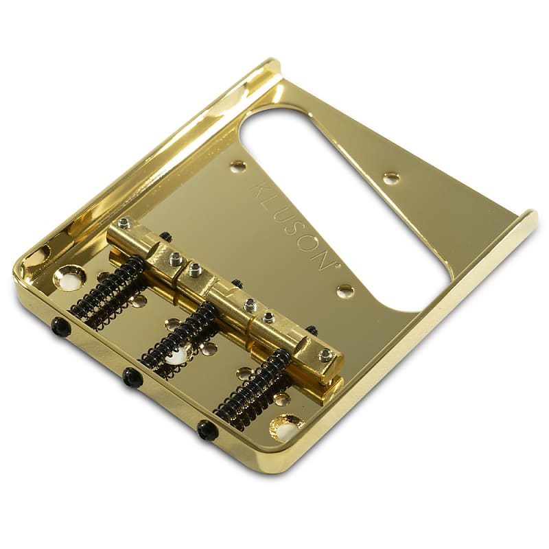 Kluson Hybrid Replacement Bridge For Fender American Standard Telecaster Steel With Intonated Brass Saddles - Gloss Gold image 1
