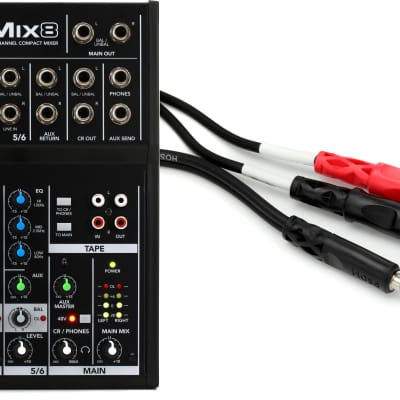 Mackie Mix8 8-channel Compact Mixer  Bundle with Hosa CMP-153 Stereo Breakout Cable - 3.5mm TRS Male to Left and Right 1/4-inch TS Male - 3 foot image 1