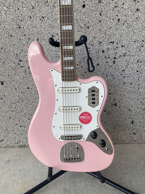 Squier Classic Vibe Bass VI 2021 - Present - Shell Pink limited edition  Chicago Music Exchange Bass Baritone