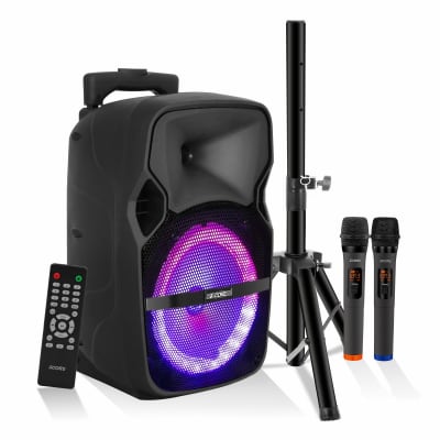 5 Core DJ speakers 8" Rechargeable Powered PA system 250W Loud Speaker Bluetooth USB SD Card AUX MP3 FM LED Ring - ACTIVE HOME 8 2-MIC image 1