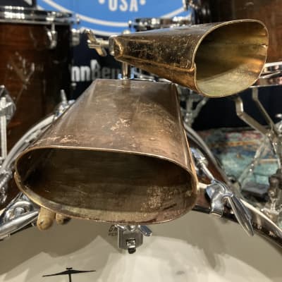 Ludwig 1960s, Golden Tone Cow Bell Set with Mount, No. 128 - 4", No. 129 - 5" image 1