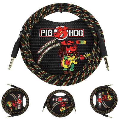 Pig Hog PCH10RA "Rasta Stripes" Instrument Cable - 10ft image 1