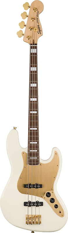 Squier 0379440505 40th Anniversary Jazz Bass, Gold Edition, Laurel Fingerboard, Gold Anodized Pickguard, Olympic White image 1