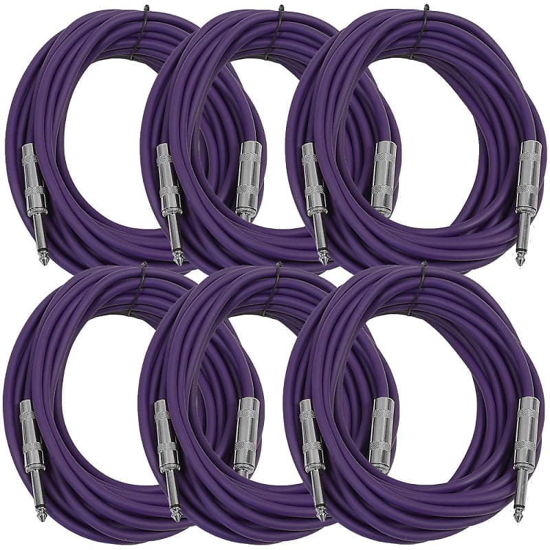 SEISMIC AUDIO New 6 PACK Purple 1/4" TS 25' Patch Cables - Guitar - Instrument image 1