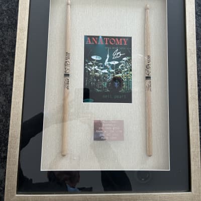 Neil Peart Autographed, Framed and Authenticated, Anatomy of A Drum Solo Promo Card with Limited Edition Sticks. image 1