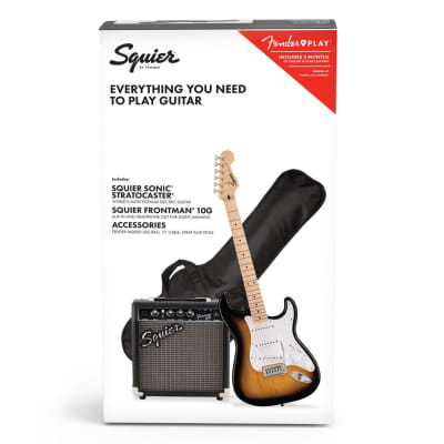 Squier Sonic Stratocaster Pack, Maple Fingerboard in 2-Color Sunburst, Gig Bag, Squier Frontman 10G Amplifier image 1