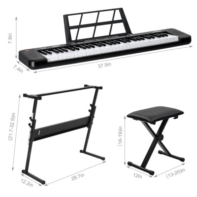 Glarry GEP-109 61 Key Lighting Keyboard with Piano Stand, Piano Bench, Built In Speakers, Headphone, Microphone, Music Rest, LED Screen, 3 Teaching Modes for Beginners 2020s - Black image 13