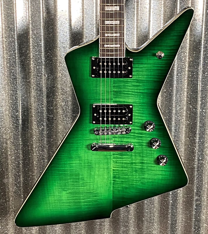 Westcreek Revenge Explorer Flame Transparent Green Burst | Reverb