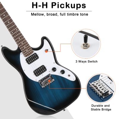 Glarry Full Size 6 String H-H Pickups GMF Electric Guitar with Bag Strap Connector Wrench Tool 2020s - Blue image 3