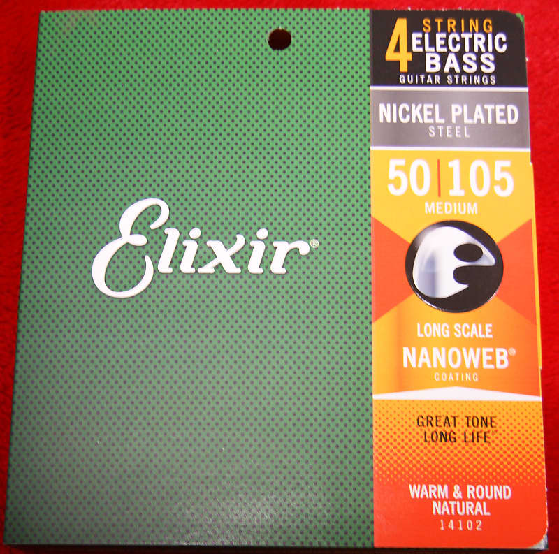 Elixir 14102 nickel plated 50-105 long scale bass strings Nanoweb coated image 1