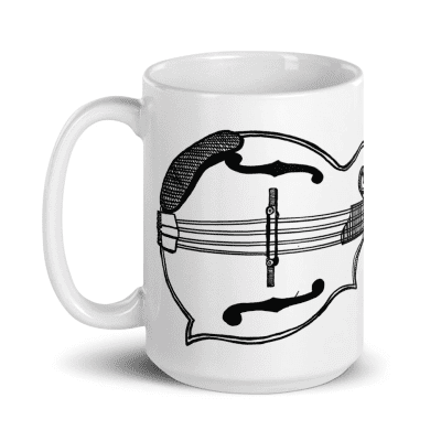 Bellavance Ink 15 Oz Coffee Mug With F-Style Mandolin Pen And Ink Drawing White image 1