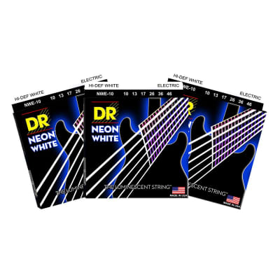 3 Sets DR NWE-10 Neon White Medium 10-46 Electric Guitar Strings image 1