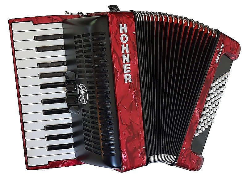 Hohner BR48R-N Bravo II 48 Accordion in Pearl Red w/ Black Bellows image 1