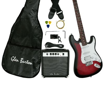 Glen Burton GE101BCO-RDS Solid Body ST-Style Electric Guitar Combo w/Gig Bag, Amplifier, Tuner, Strap & Cable image 1