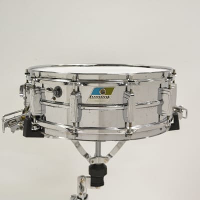 Ludwig No. 410 Super-Sensitive 5x14" Aluminum Snare Drum with Pointed Blue/Olive Badge 1969 - 1979