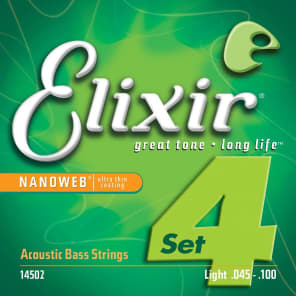 Elixir 14502 Nanoweb 80/20 Bronze Long Scale Acoustic Bass Strings - Light (45-100)