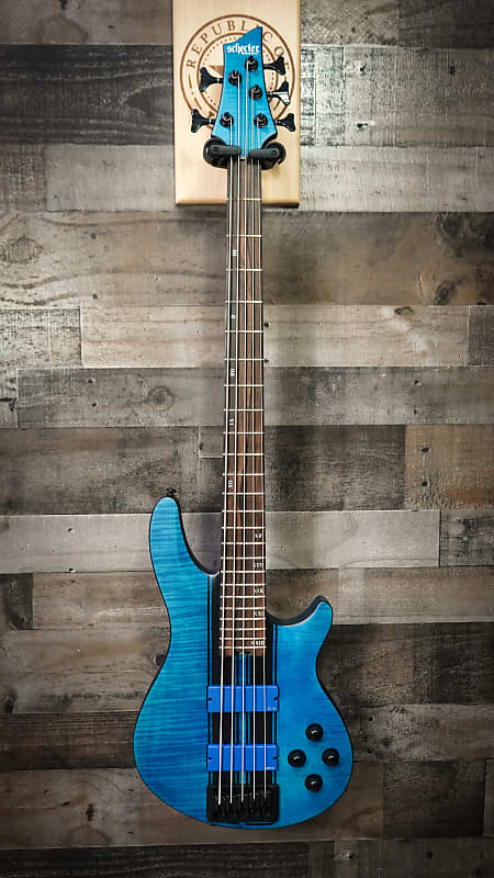 Schecter C-5 GT Satin Trans Blue with Black Racing Stripe Electric Bass Guitar B-Stock image 1