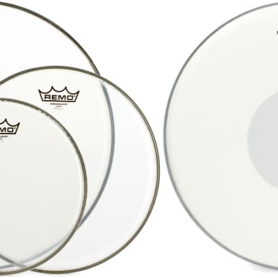 Remo Ambassador Clear 3-piece Tom Pack - 10/12/16 inch  Bundle with Remo Emperor X Coated Drumhead - 14 inch - with Black Dot image 1