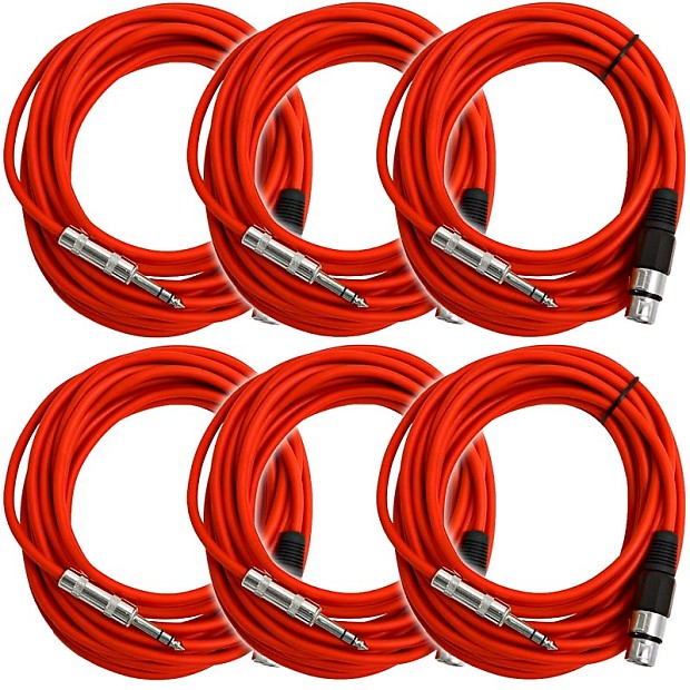 Seismic Audio SATRXL-F25RED6 XLR Female to 1/4" TRS Male Patch Cables - 25' (6-Pack) image 1