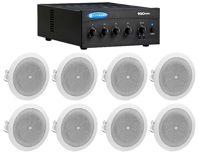 Crown 160MA 60 Watt Amplifier+(8) 4" JBL Speakers For Reverb