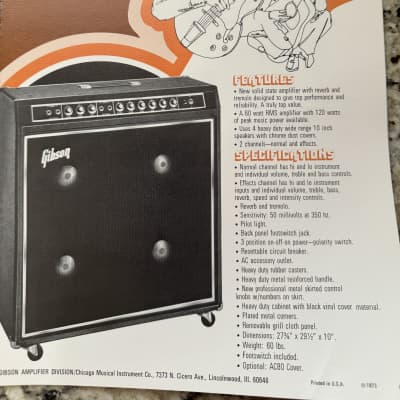 Gibson Amp Catalog 1972 Vintage G-10 20 30 40 50 60 70 80 GPA 35 70 PA image 9