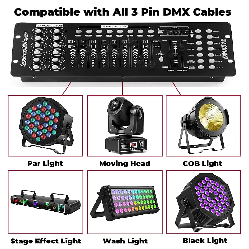  CO-Z 192 DMX 512 Stage DJ Light Controller Lighting Mixer Board  Console for Light Shows, Party Disco Pub Night Club DJs KTV Bars and Moving  Heads : Musical Instruments