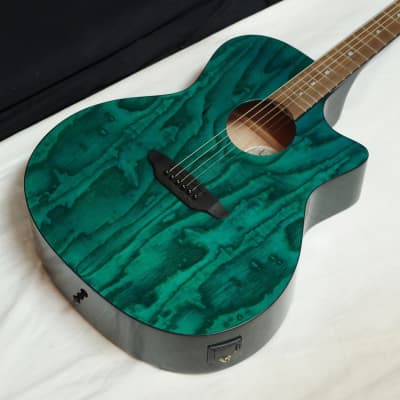 Luna Gypsy Quilt Ash acoustic electric guitar - NEW -Teal with Luna Hard Shell Case GYP E QA TEAL image 4
