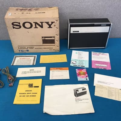 Sony TC-8 / 8-Track Tape Player Recorder w/ Lot of 8 Tracks & Box - For Repair image 1
