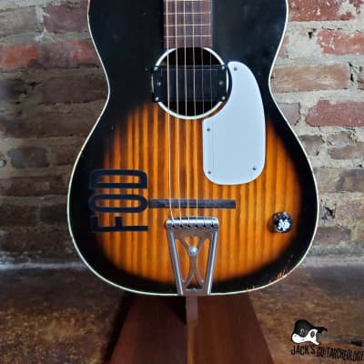 Harmony "FOD" Green Day Inspired Stella Parlor Acoustic Guitar w/ Goldfoil Pickup (1960s, Sunburst) image 7