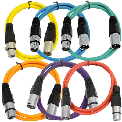 SEISMIC AUDIO (6 PACK) New 3' XLR Patch Cables Colored image 4