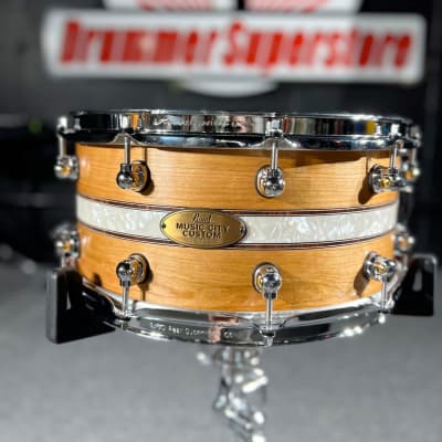 Pearl Music City Custom Solid Cherry 14x6.5 Snare Drum - Natural With Kingwood Royal Inlay image 1
