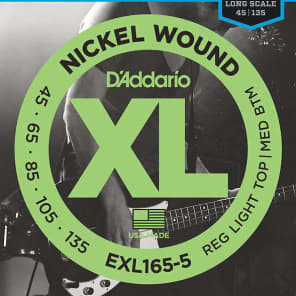 D'Addario EXL165-5 Nickel Wound Long Scale Bass Guitar Strings, Custom Light Top / Medium Bottom Gauge