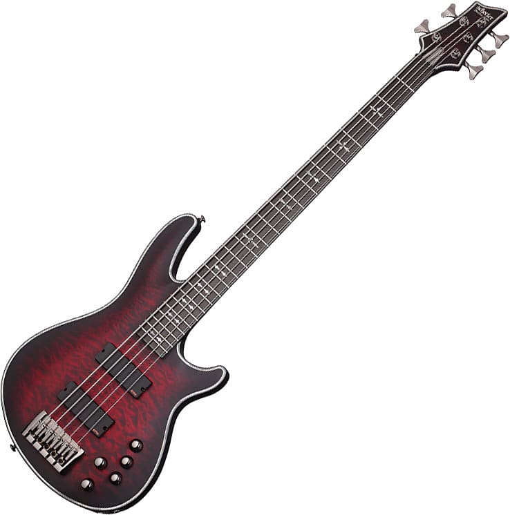 Brand New Schecter Hellraiser Extreme-5 Electric Bass Crimson Red Burst Satin image 1