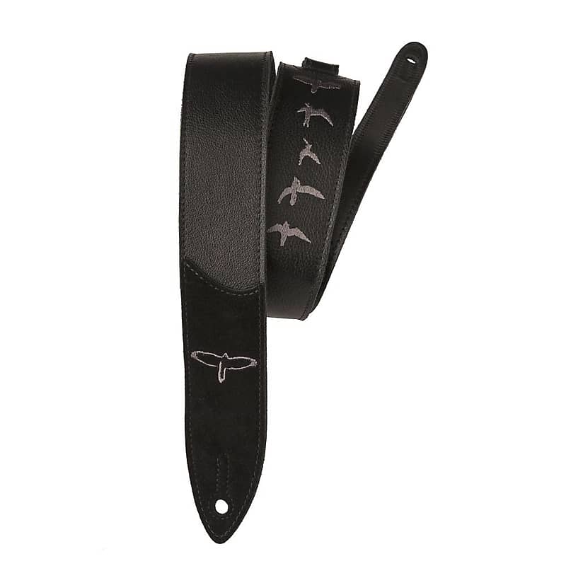 Paul Reed Smith PRS Premium Leather 2" Guitar Strap Embroidered Birds Black image 1