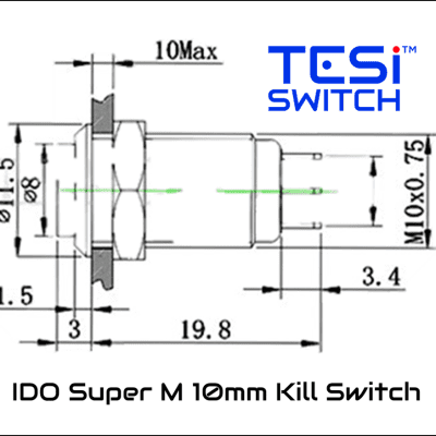 Tesi Switch IDO Super M 10mm Latching Guitar Kill Switch Black - NO DRILLING image 2