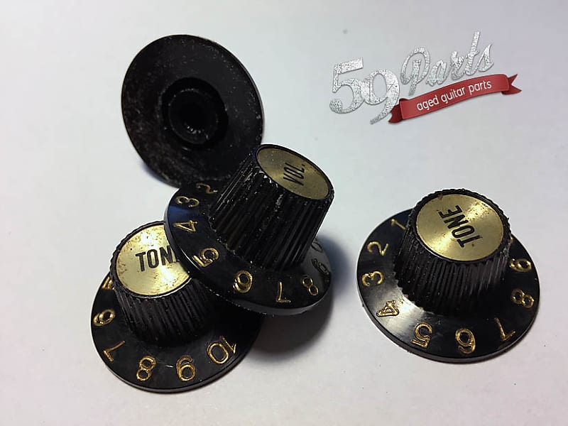 59 PARTS SET OF AGED RELIC GIBSON 335 WITCH HAT KNOBS BLACK GOLD