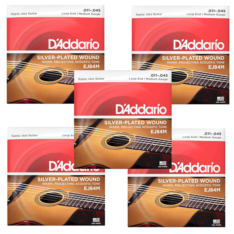 D Addario Guitar Strings 5 Packs Gypsy Jazz Loopl End Wound Silver