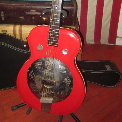 1964 Supro Folkstar Resonator Guitar Red w Case image 3