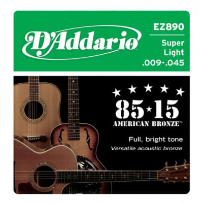 D'Addario EZ890 85/15 Bronze Acoustic Guitar Strings, Super Light - .009 -  .045 Guitar Acoustic 6 string
