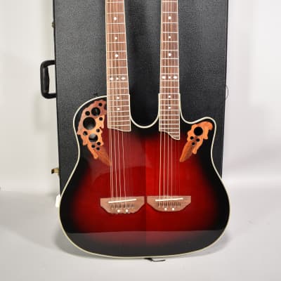 Ovation Celebrity CSD 225 Red Burst Double Neck 6 / 12 String Acoustic Electric Guitar w/OHSC image 1
