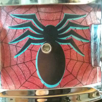 Mapex Assaulted Battery custom Spider-man themed graphics over a red sparkle finish.  custom Spider-man multi layer image 8