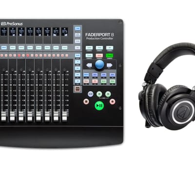 PreSonus Faderport 8 - Mix Production Controller. With Audio-Technica ATH-M50x Monitor Headphones (Black) image 1