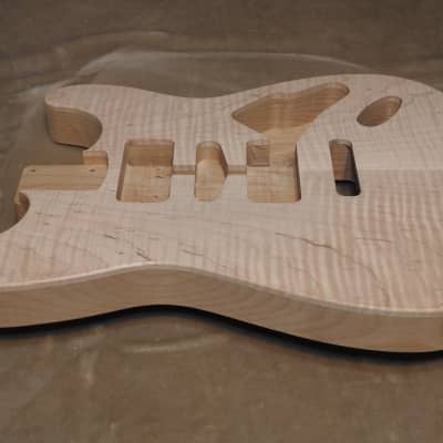 Unfinished Stratocaster Body Book Matched Figured Flame Maple Top 2 Piece Alder Back Chambered, Standard Tele Pickup Routes 3lbs 8.3oz! image 8
