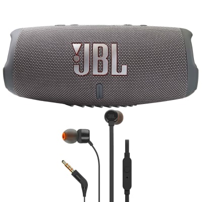 JBL Charge 5 Portable Bluetooth Waterproof Speaker (Gray) + JBL T110 in Ear Headphones image 1