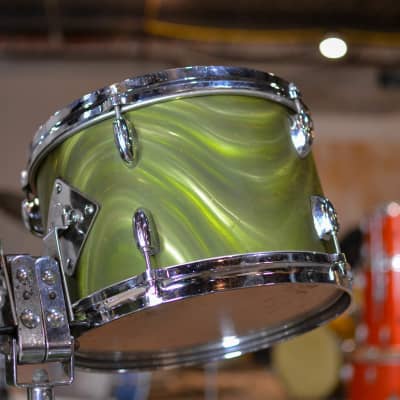 Immagine 1960s Gretsch "Rock 'n Roll" Olive Satin Flame Drum Kit - 6