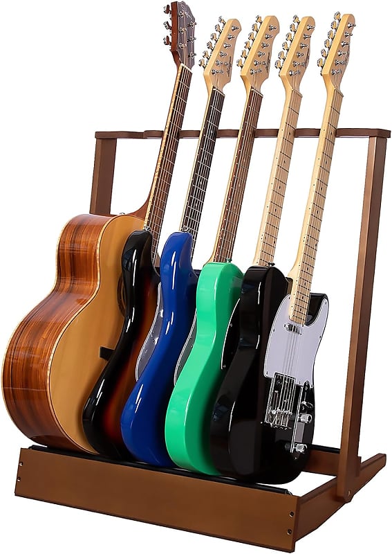Guitar Stand Rack, Wooden Folding Stand for Multiple Acoustic Guitars Electric Bass, Padded Floor Display for Outing Gigs, Home, Studio, SMT-20 Standard (6-Holder) image 1