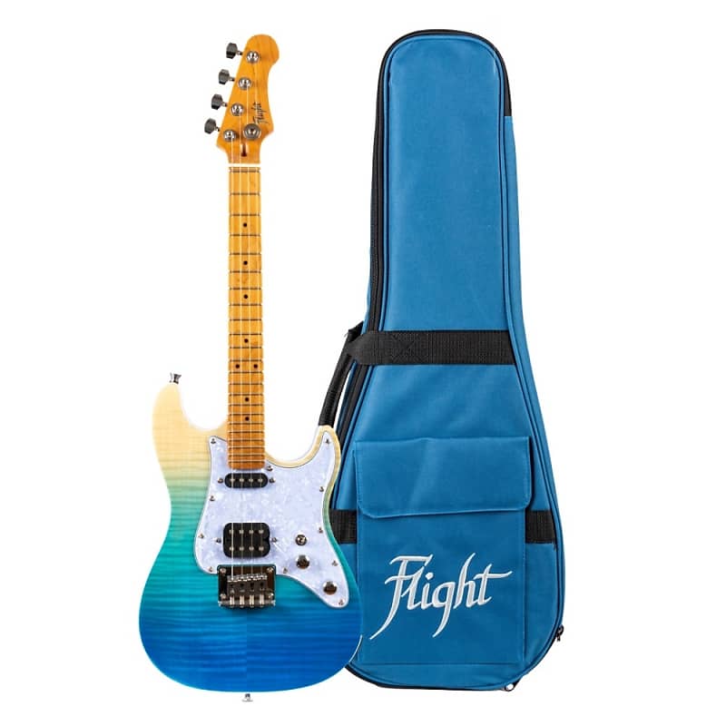 FLIGHT TRANSPARENT BLUE PATHFINDER TENOR UKULELE Stratocaster Style Rock Series Solid Body Electric image 1